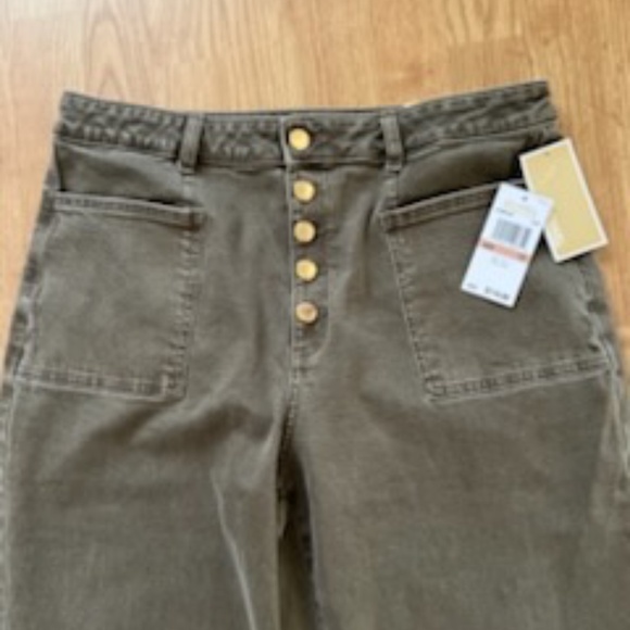 NWT Michael Michael Kors Button Fly Jeans High Rise Boot Cut Olive 14 - Picture 3 of 10